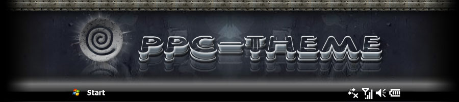 PPC-Theme logo with retro metallic PocketPC style, start menu bar, and icons
